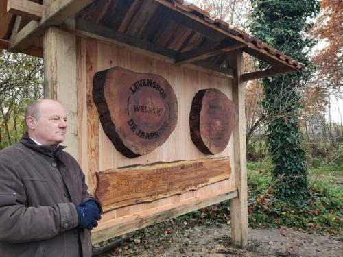 Foto Wethouder Remery bij toegangsbord Levensbos